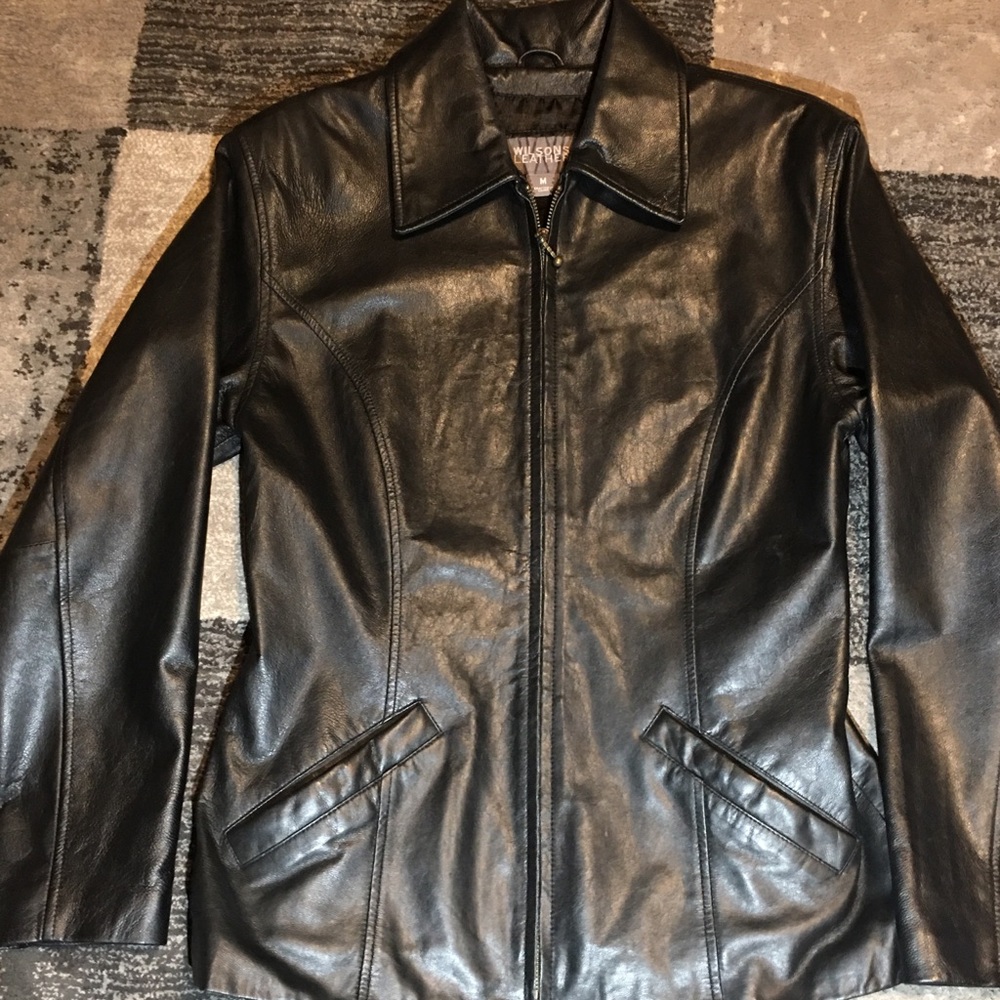 Wilson’s fine leather blanket jacket for women.
